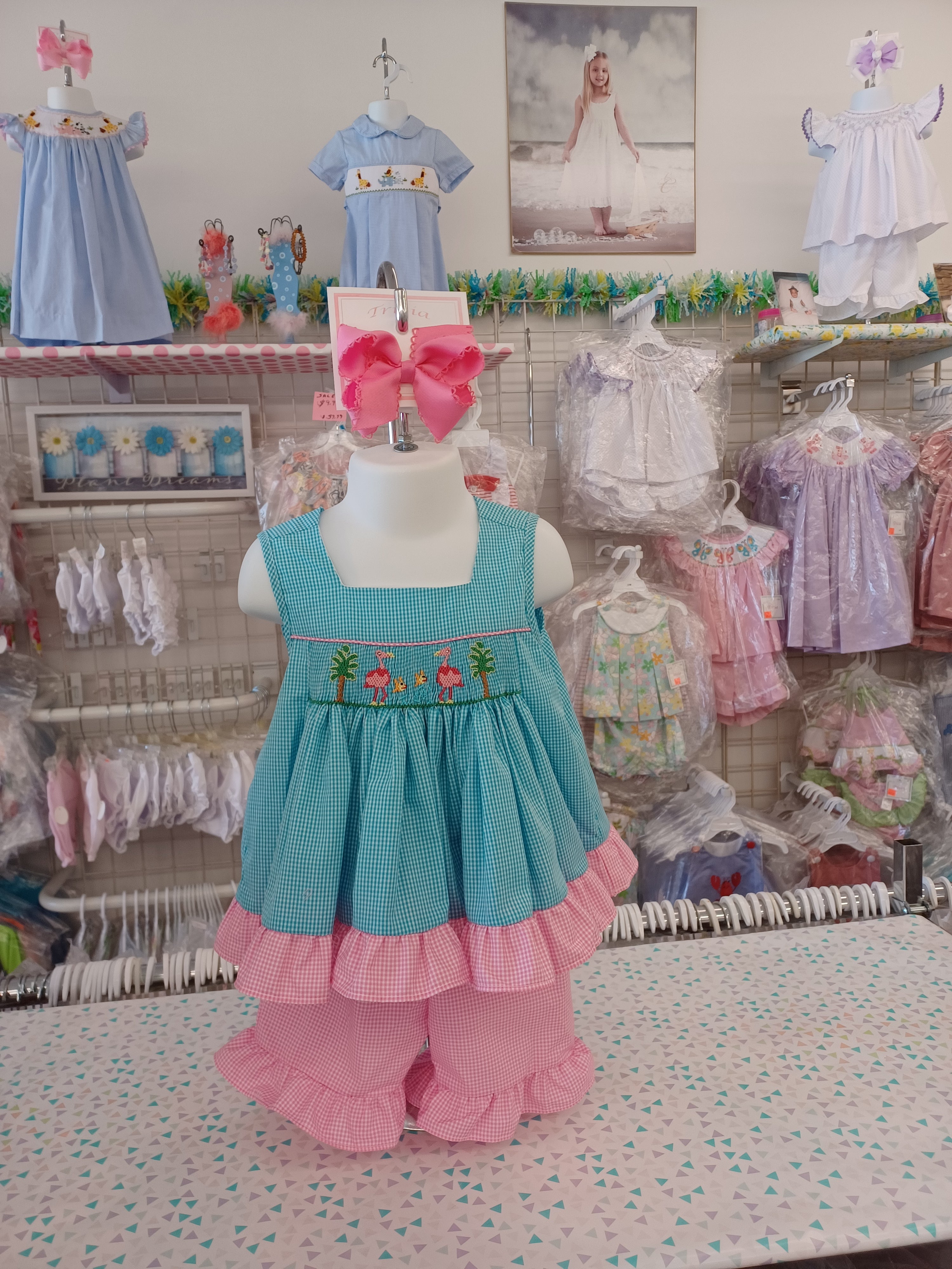 Girls Flamingo Hand Smocked Short Set